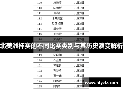 北美洲杯赛的不同比赛类别与其历史演变解析